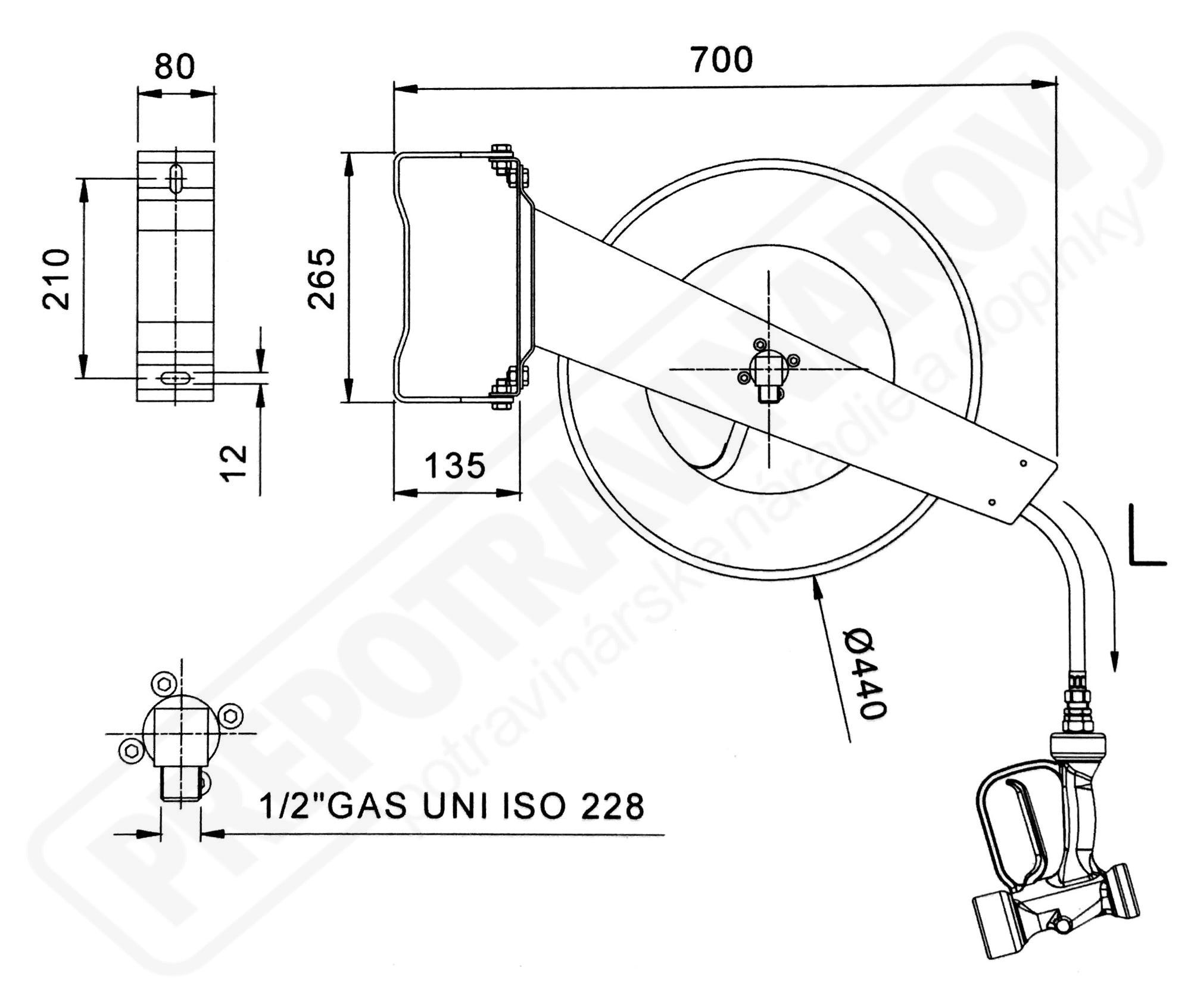 Samonavíjací bubon s hadicou a pištoľovou tryskou